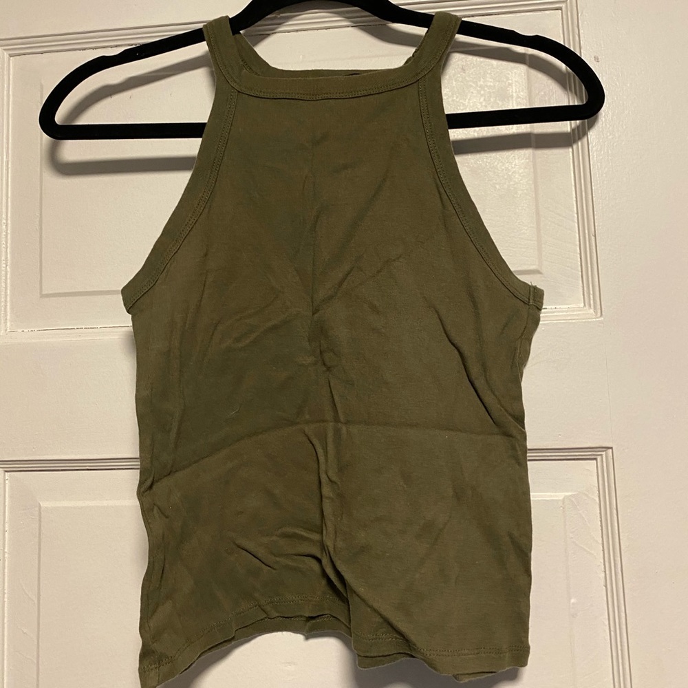 GREEN HALTER TANK TOP